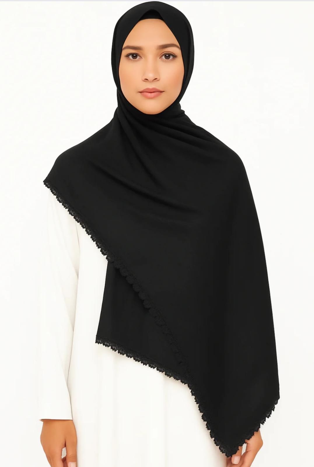 Turkish Lawn Lace Hijab – Black