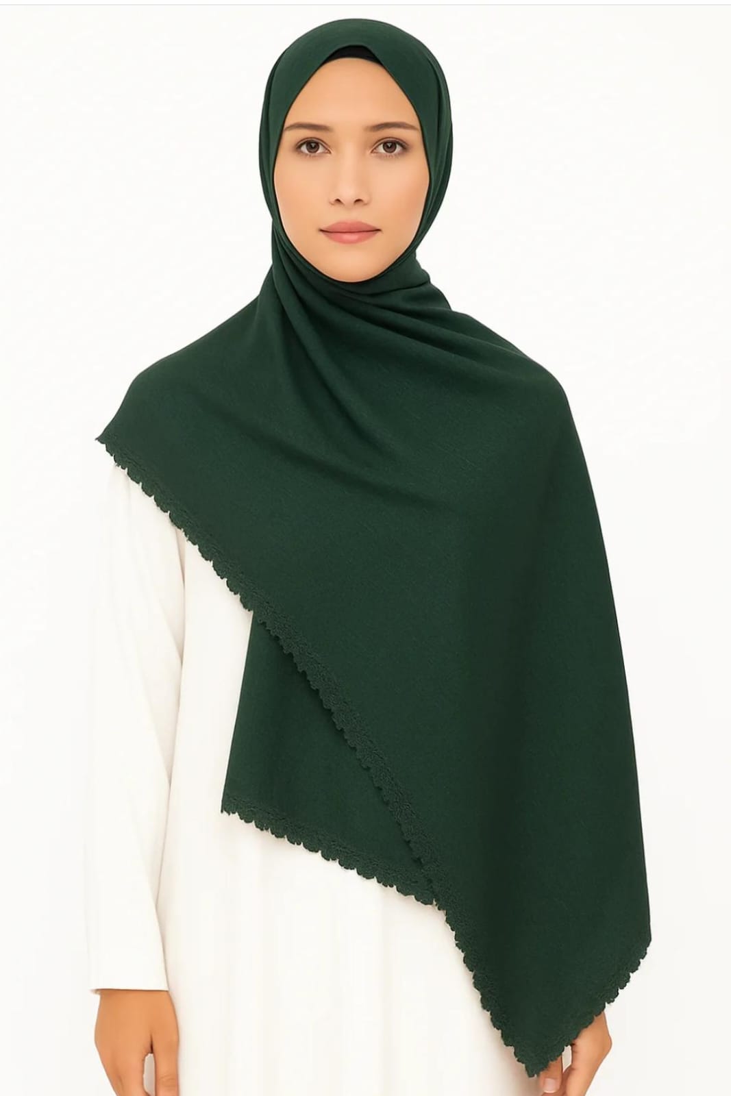Turkish Lawn Lace Hijab – Dark Green