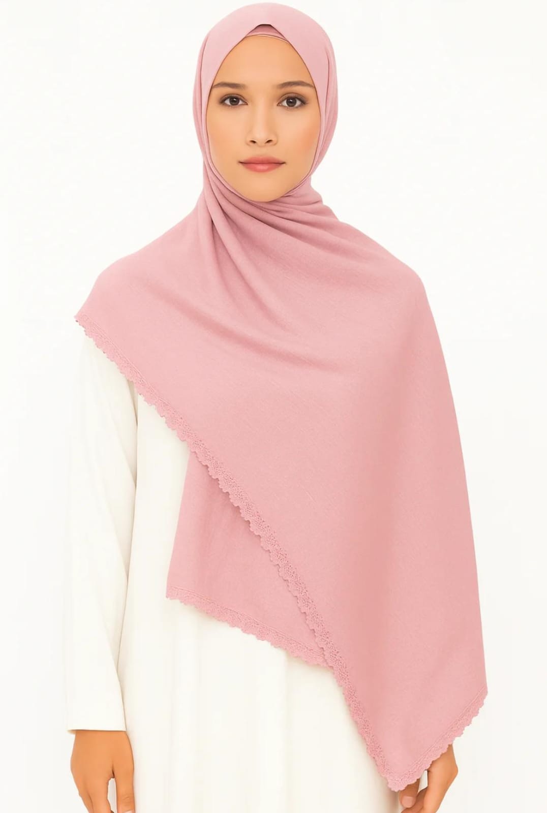 Turkish Lawn Lace Hijab – Light Pink