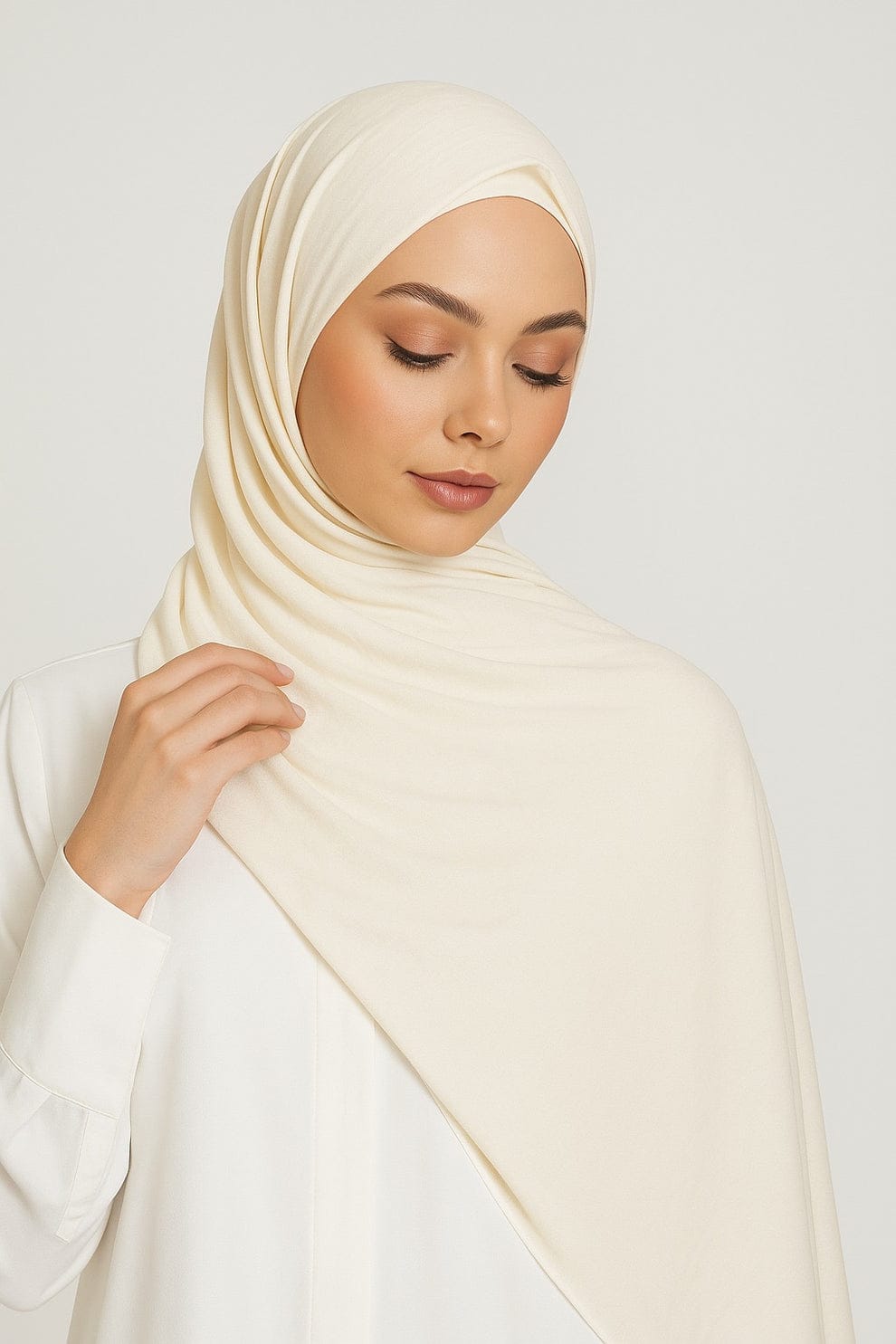 Cream White Jersey Hijab