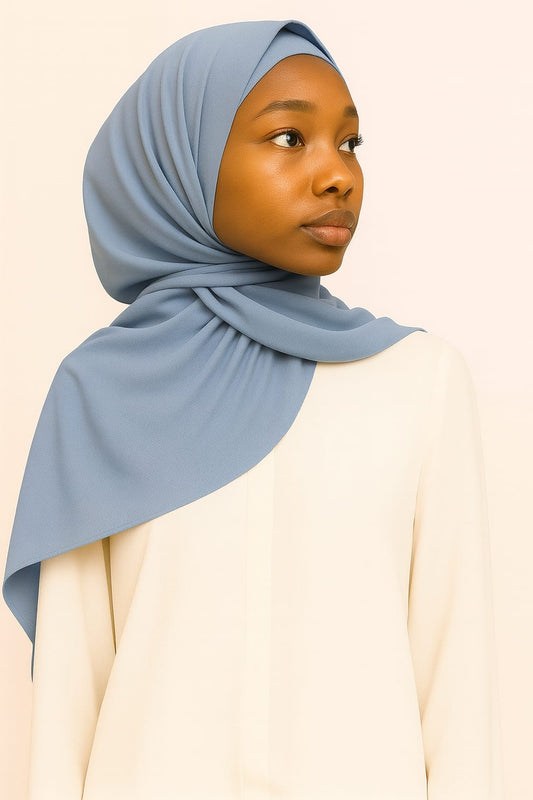 Plain Satin Silk-Muted Blue