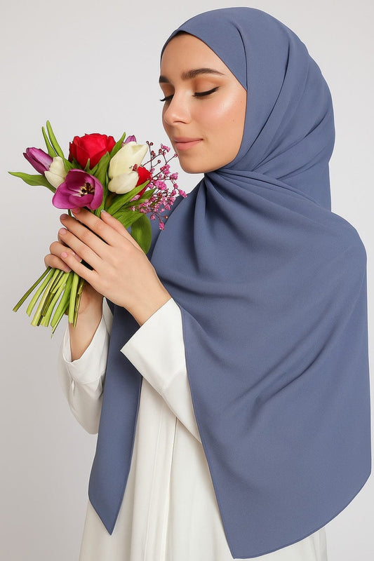 Premium Georgette Chiffon Hijab – Denim Blue