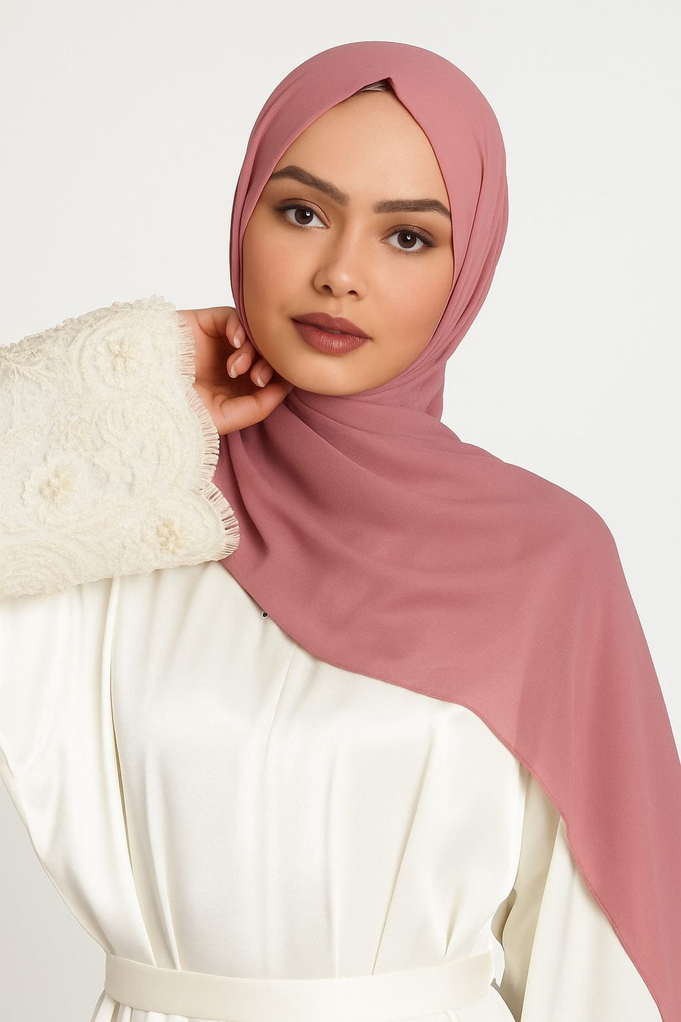 Premium Georgette Chiffon Hijab – Dusty Rose Mauve