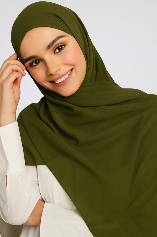 Premium Georgette Chiffon Hijab – Olive Green