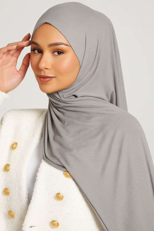 Ribbed Jersey Hijab – Grey
