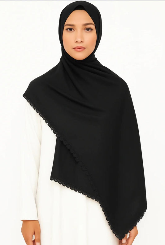 Turkish Lawn Lace Hijab – Black