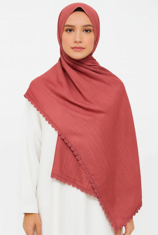 Turkish Lawn Lace Hijab – Dusty Rose