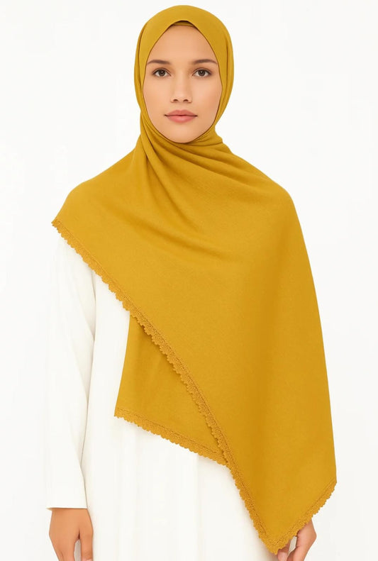 Turkish Lawn Lace Hijab – Mustard