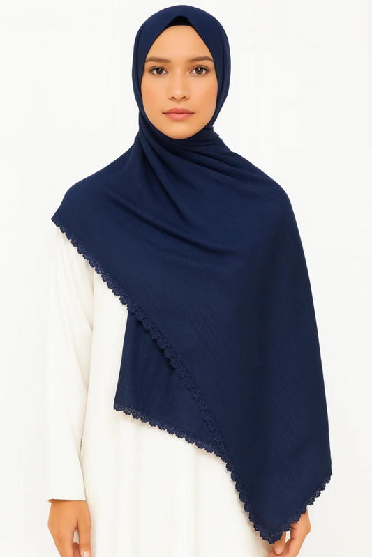 Turkish Lawn Lace Hijab – Navy
