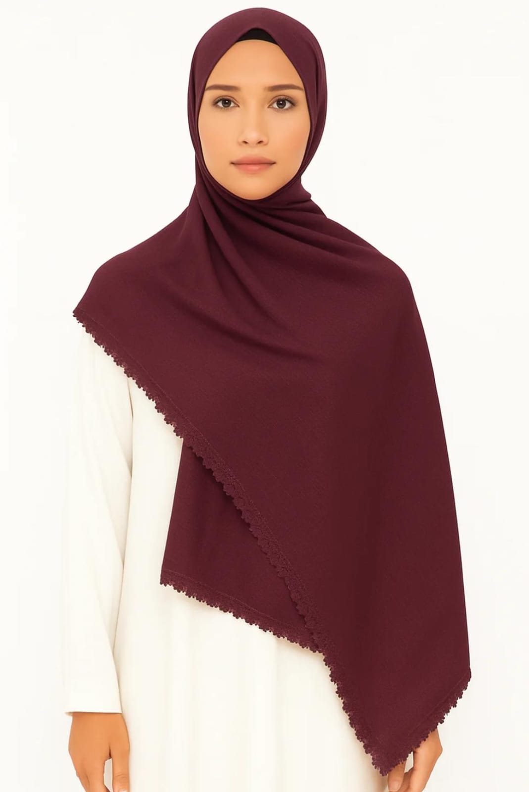 Turkish Lawn Lace Hijab – Plum