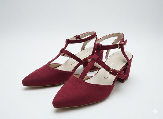 Maroon Velvet Closed-Toe Heel (T-Strap Style)